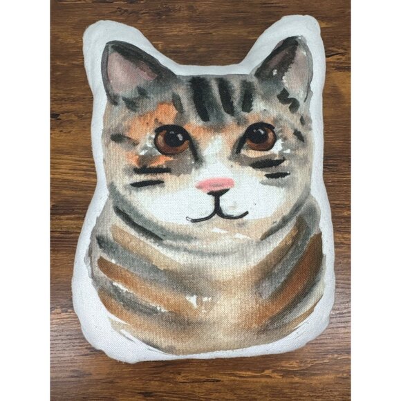 Whimsical Shaped Watercolor Tabby Cat Pillow- 11x9 - Picture 1 of 3
